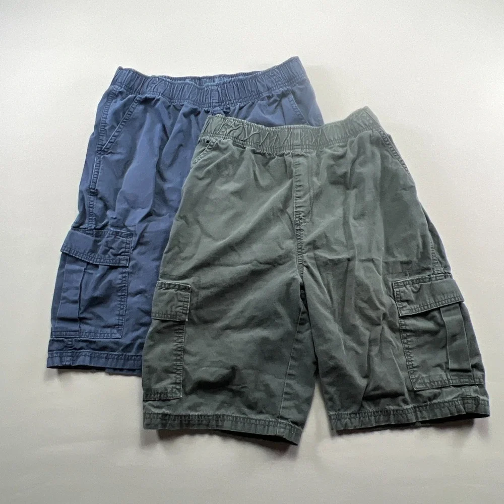 The Children's Place Cargo Shorts Youth 18 Navy Gray Cotton Mid Rise Set Of 2